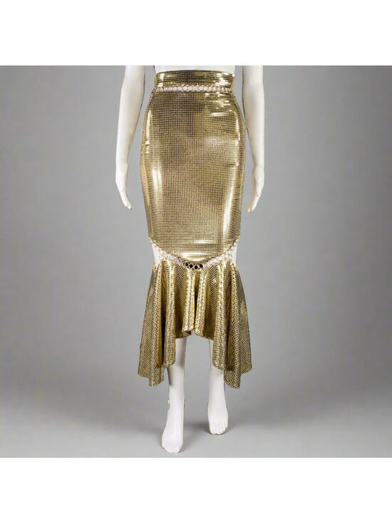 Burberry Dresses & Skirts - BURBERRY Size 0 Gold Beige Viscose Blend Disco Embellishment Mermaid Skirt
